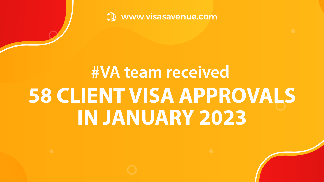Visas Avenue received 58 Client Visa Approvals in January 2023